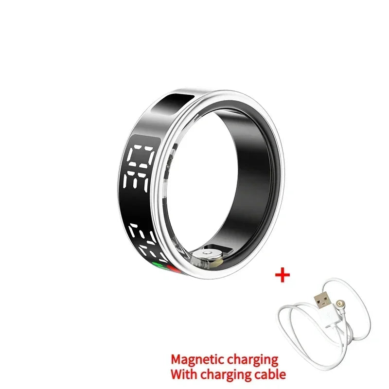 SR08 Smart Ring For Men Women LED Display Screen Heart Rate Blood Oxygen Monitoring Multi Sports Modes IP68 & 5ATM Waterproof