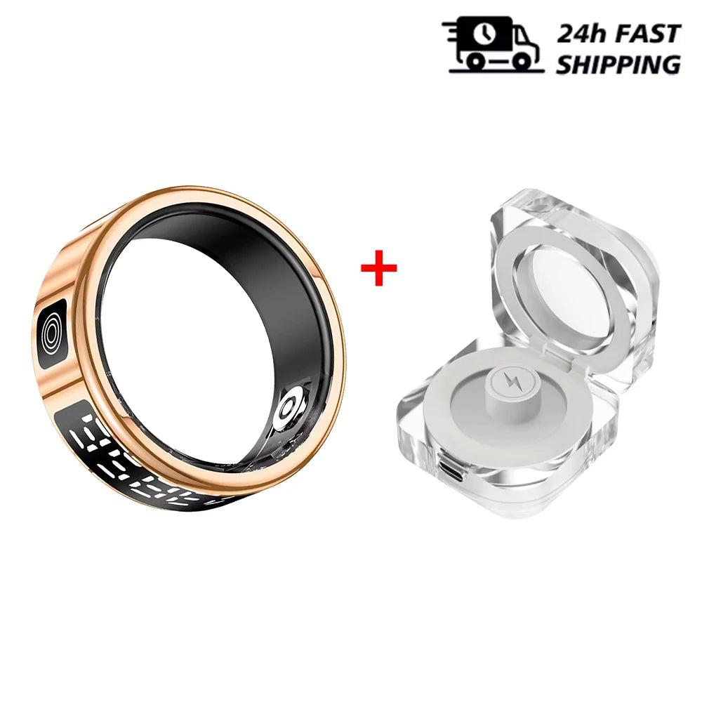 Smart Rings LED Display Screen for Heart Rate Blood Oxygen Sleep Monitoring Multi Sports Modes IP68 Waterproof Ring for Women