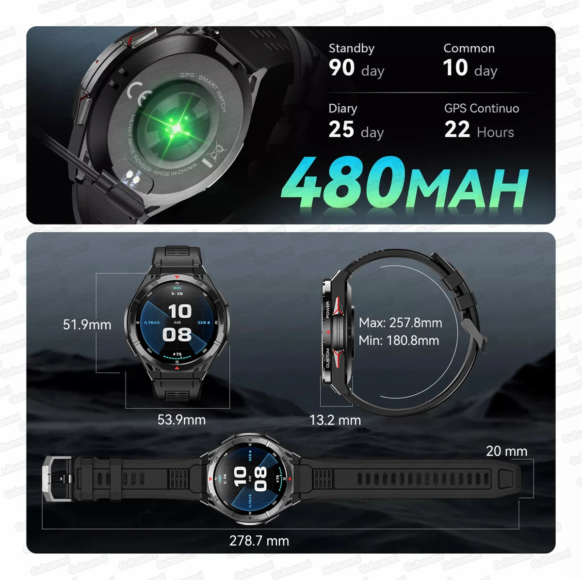 New For Huawei GPS SmartWatch Men 466*466 AMOLED HD 150+Sport Mode Compass BT Call Health Monitor IP69 Waterproof Swimming Watch