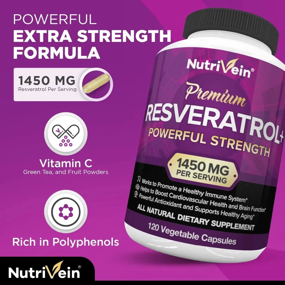 Resveratrol antioxidant supplement for boosting energy levels, immunity, anti-aging, healthy immune system, beauty