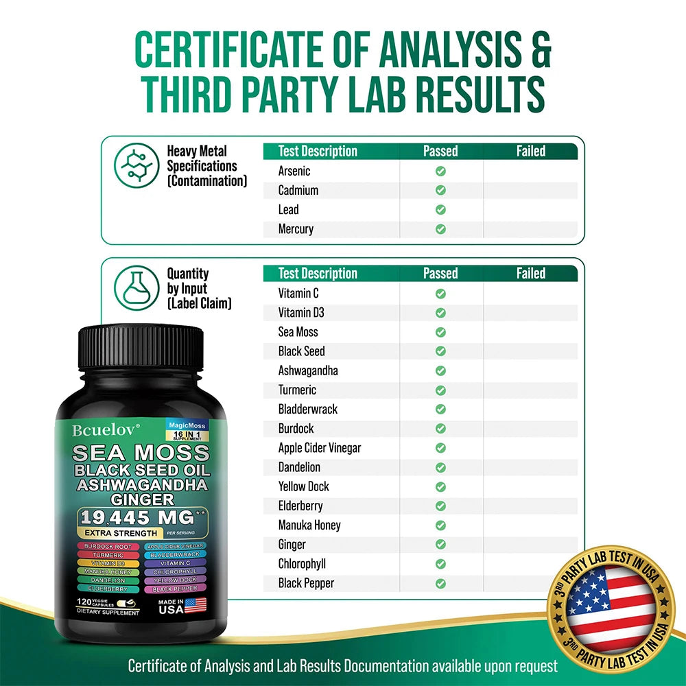 Seaweed Black Seed Oil Ashwagandha Ginger, 120 Capsules - 19.445 mg, Support Seaweed Black Seed Oil Ashwagandha Ginger Capsules