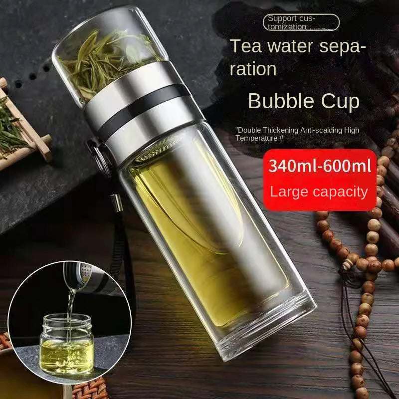 NEW Glass Bottle Double Wall Transparent Borosilicate Glass Teacup with Handle Portable Independent Tea Warehouse Drinkware