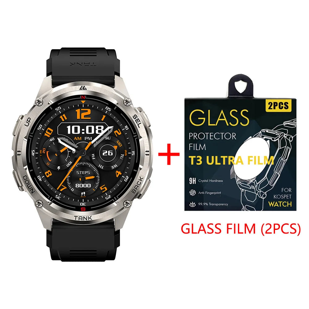 KOSPET TANK T3 Ultra 2 GPS Smart Watch Men Compass Altimeter Barometric Bluetooth Call 5ATM IP69K Waterproof Digital Men's Watch