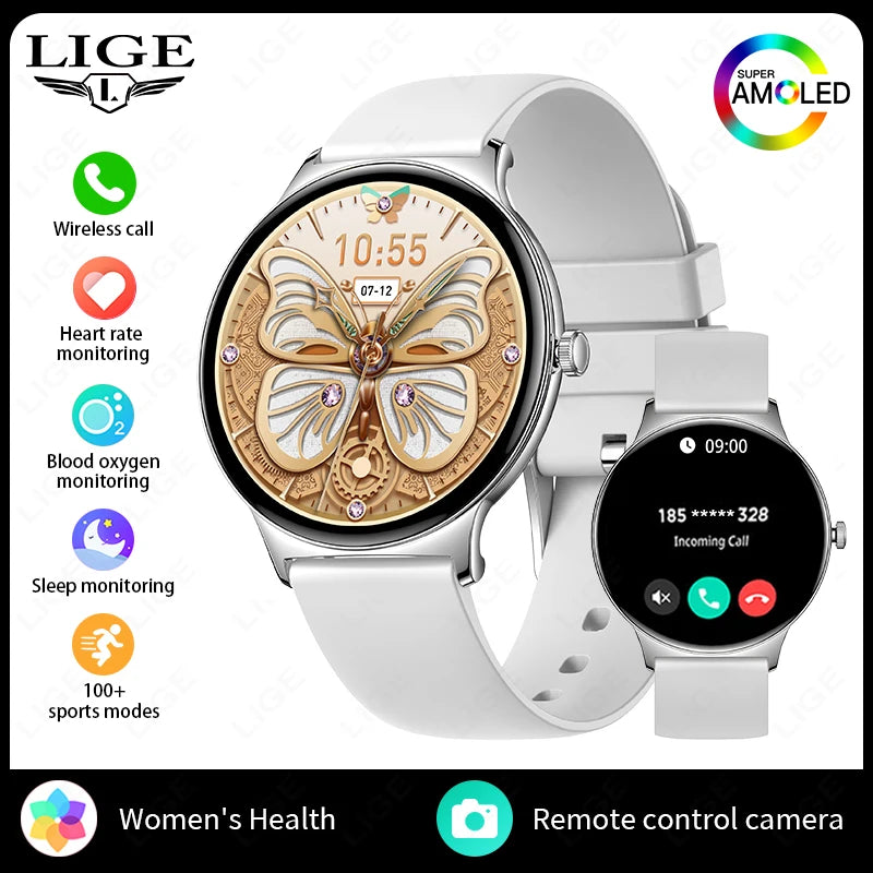 LIGE 2025 New Women Smart Watch Amoled Screen Sport Fitness Watches BT Call Digital Smartwatch mujer Ultra Thin Wristwatch Woman
