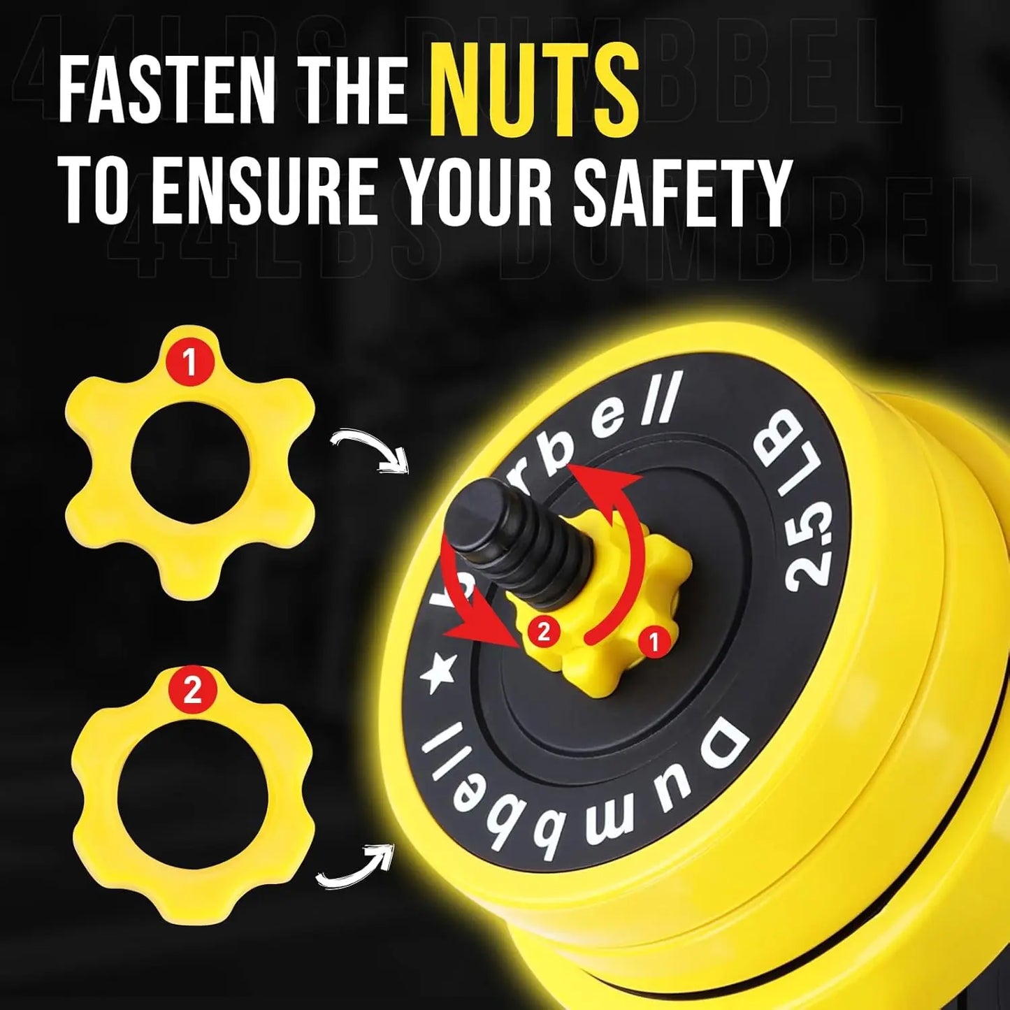 2-In-1 Adjustable Dumbbell Set, 44 Lbs Dumbbell Weights Used As Dumbbell and Barbell Set Comfortable Handle for Home Gym