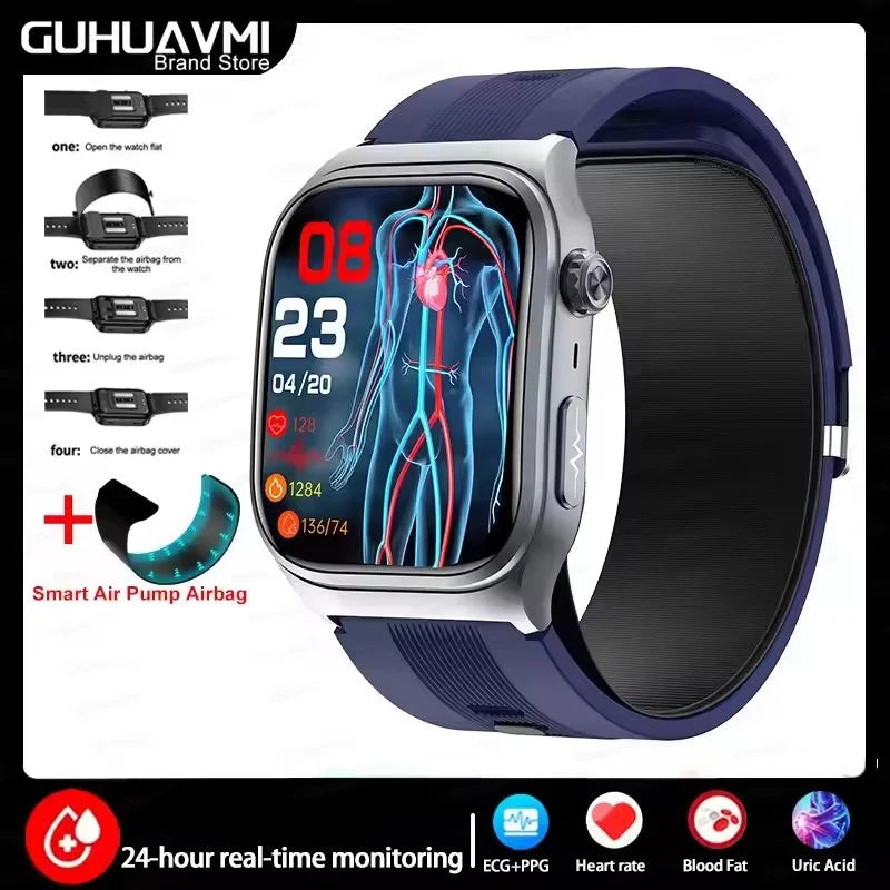 2025 New  Air Pump Airbag Accurate Measure Smart Watches Men Micro Physical Examination Blood Pressure Fitness Sport SmartWatch