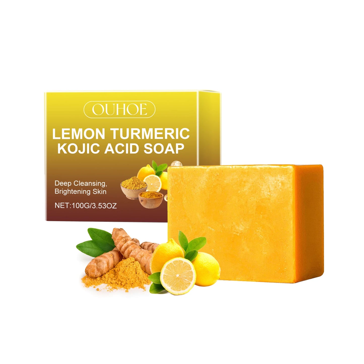 Lemon Turmeric Kojic Acid Soap Clean Facial Skin Improve Texture and Keep Skin Clean Dark Spot Remover Moist Bathing Facial Soap