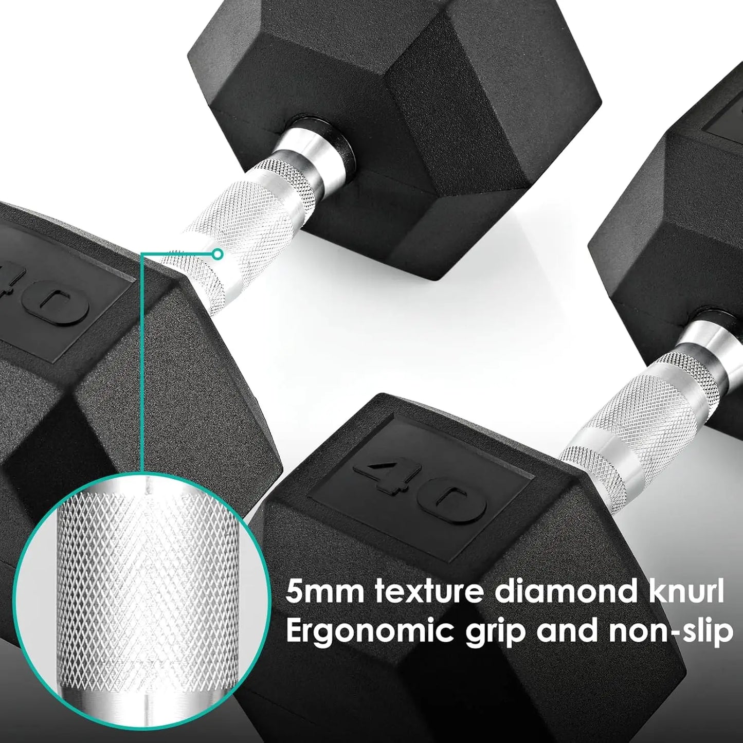 Rubber Hex Dumbbell Hand Weight, 40-75LB Dumbbells Rubber Coated Cast Iron Hex Black Dumbbells, Weights Dumbbells Set,1Pair/2Pcs