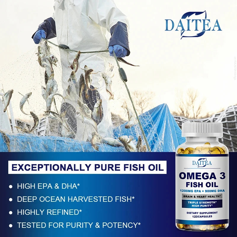 Premium Omega 3 Fish Oil | High EPA 1200 mg + DHA 900 mg | Supports Brain & Heart Health