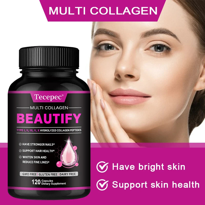 Collagen Complex Supplement, Anti-Aging Support, Reduced Fine Lines, Healthy Skin, Joints, Hair, Nails, 120 Capsules