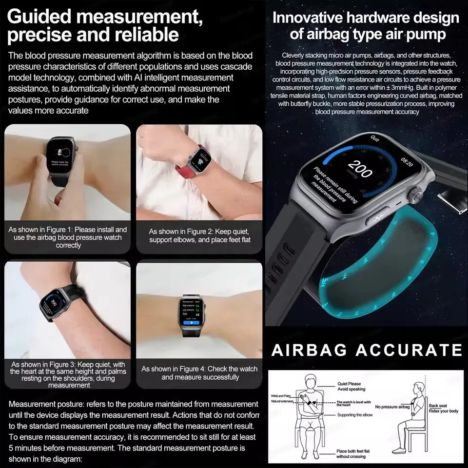 2025 New Health Monitor Smart Watch Blood Pressure Lipid Uric Acid ECG NFC Body Temperature Bluetooth Call Health Smartwatch