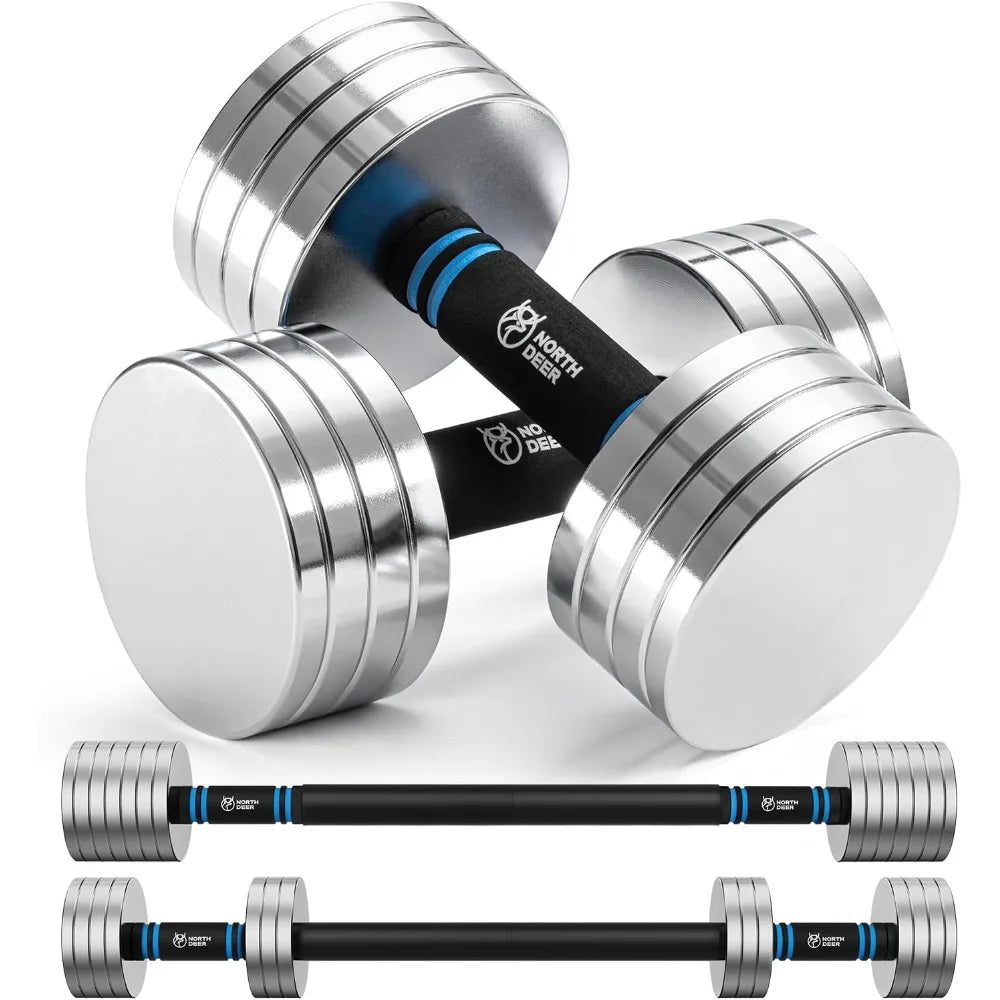 Adjustable steel dumbbells 40LB / 60LB - 2 in 1 dumbbell barbell set for home gym workouts - compatible with V1.0 dumbbells