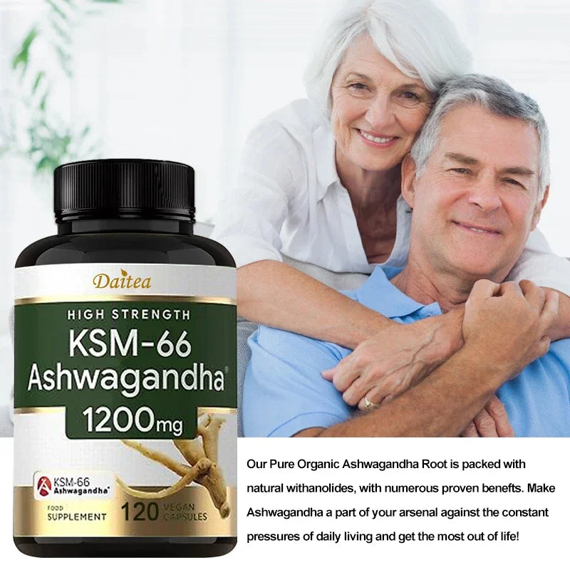 KSM-66 Ashwagandha Extract Capsules 1200mg, Helps with Stress Relief, Mood, Sleep Support, Balanced Energy Levels