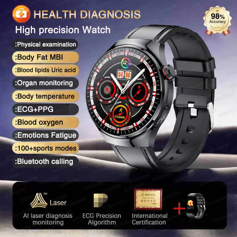 ECG+PPG Blood Pressure Blood Oxygen Blood Lipids Uric Acid Heart Rate Temperature Monitor Physical Health Diagnosis Smart Watch