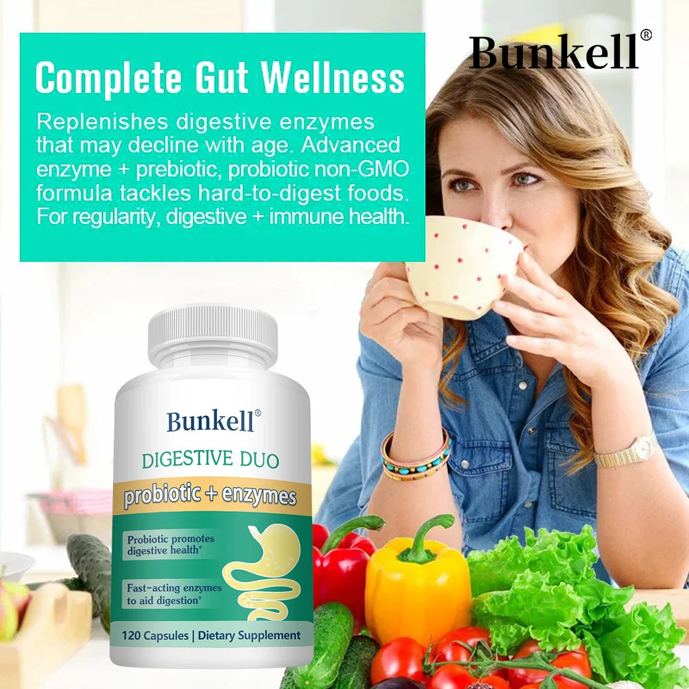 Digestive 2-in-1 Probiotics & Enzymes Vegetarian Capsules, Support Digestive Health, Fast-Acting Enzymes for Digestion, Immunity