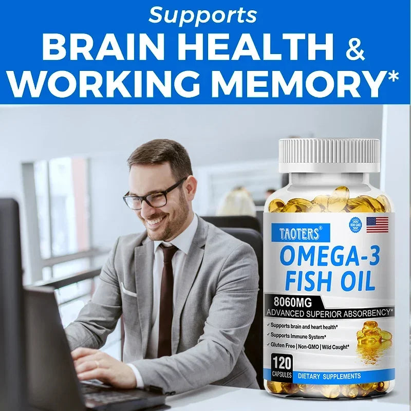 Omega-3 Fish Oil Supplement - Rich in EPA+DHA, Lutein, Supports Heart, Brain & Joint Health, Antioxidant, 120 Capsules