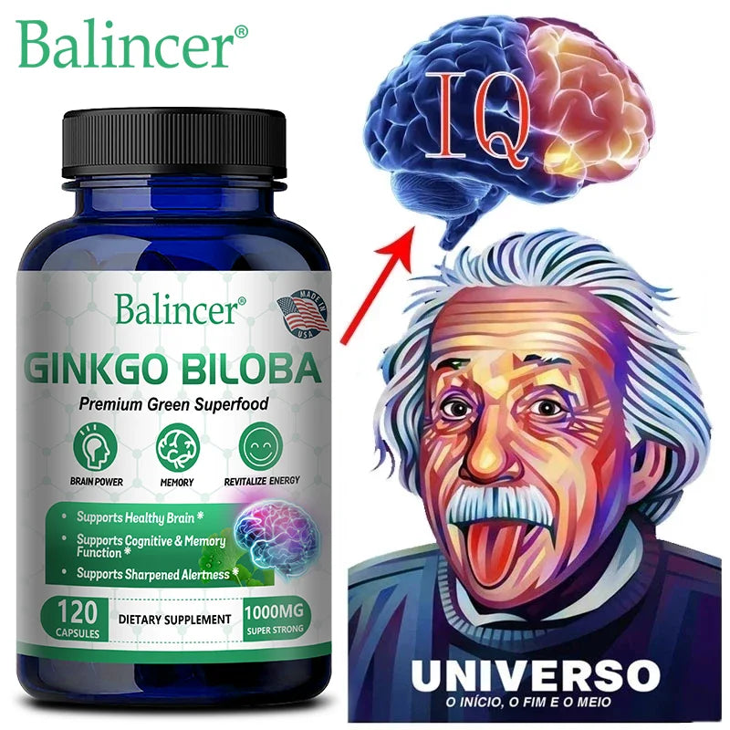 Ginkgo Biloba Extract, B Vitamin Supplement, Supports Brain Function and Memory, Focus, Stress Relief, 60/120 Veggie Capsules