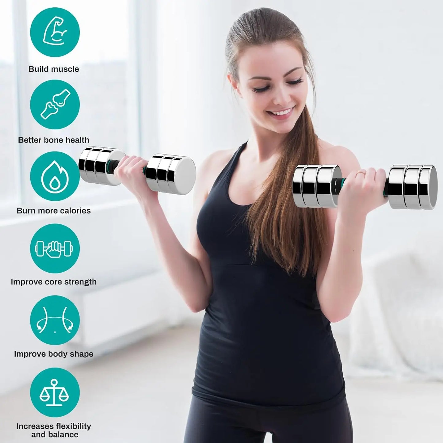 Steel Adjustable Dumbbell Set Of 2, 5/10/15Lb Free Weights Dumbbells Set, Non-Slip And Comfortable Foam Handle, Adjustable