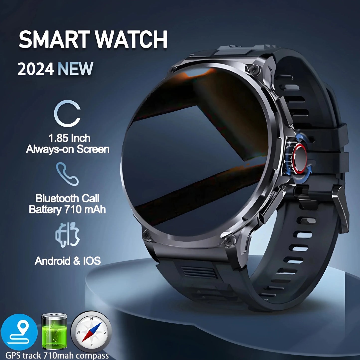 New 710mAh Bluetooth Call Smart Watch Men Sports Fitness Watches  1.85"HD Heart Monitor Waterproof Smartwatch For Android IOS