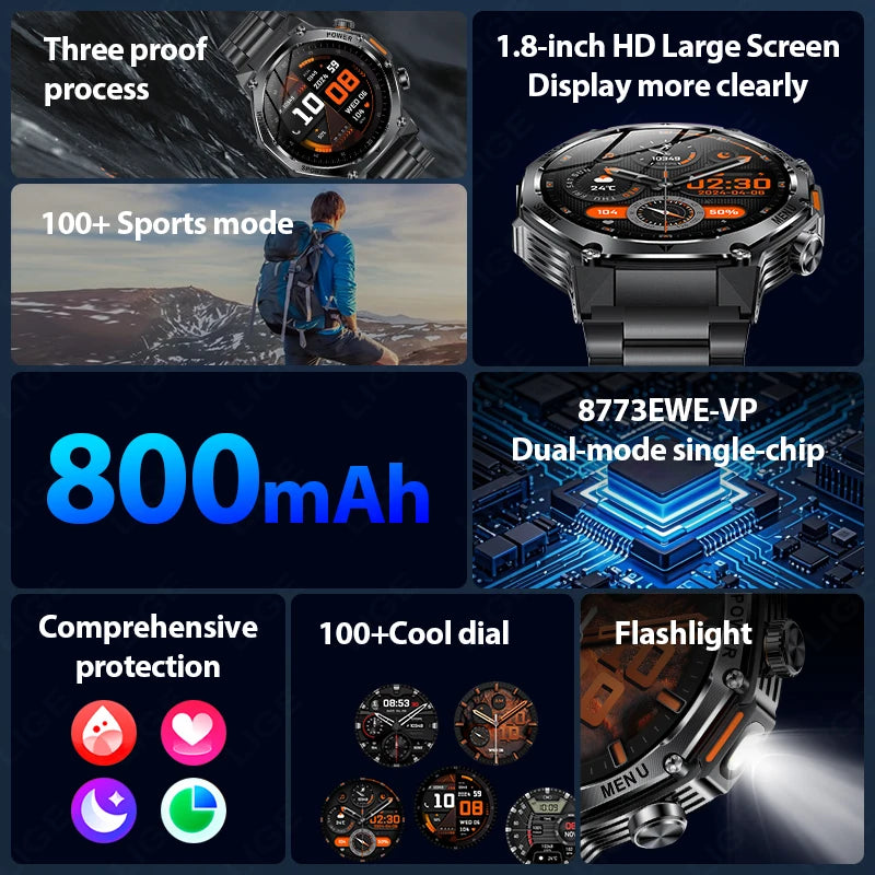 LIGE New Men Smart Watch Bluetooth Calling 800mAh Large Battery Heart Rate Blood Oxygen Health Smartwatch 2025 For Android IOS