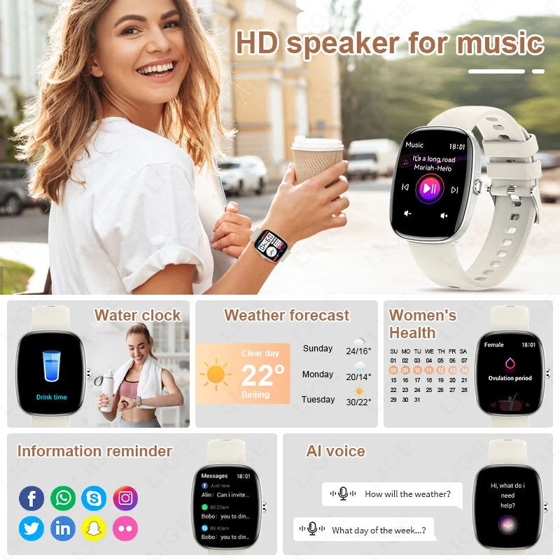 LIGE 1.83 inch HD Screen Smart Watch Men Waterproof Bluetooth Call Health Monitoring Sport Fitness Wine Barrels Shape Smartwatch