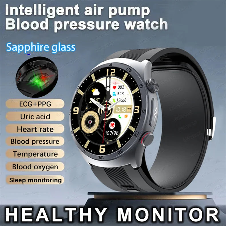 Health Grade Smart Watch Men ECG Air Pump Blood Pressure Blood oxygen ECG+PPG Bluetooth Call NFC SmartWatch For Men Women New