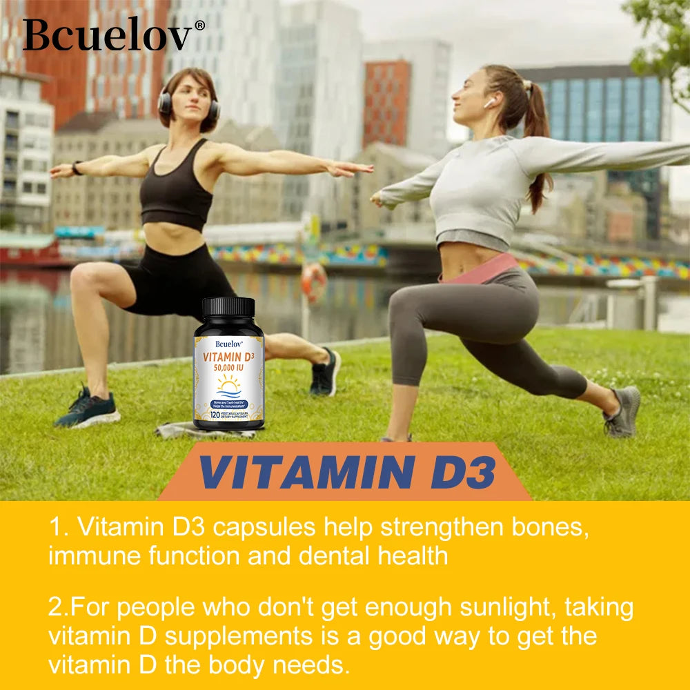 Vitamin D3 50,000 IU Supplement, Supports Strong Bones, Heart, Teeth, Muscle Health, for Men and Women, 120 Capsules
