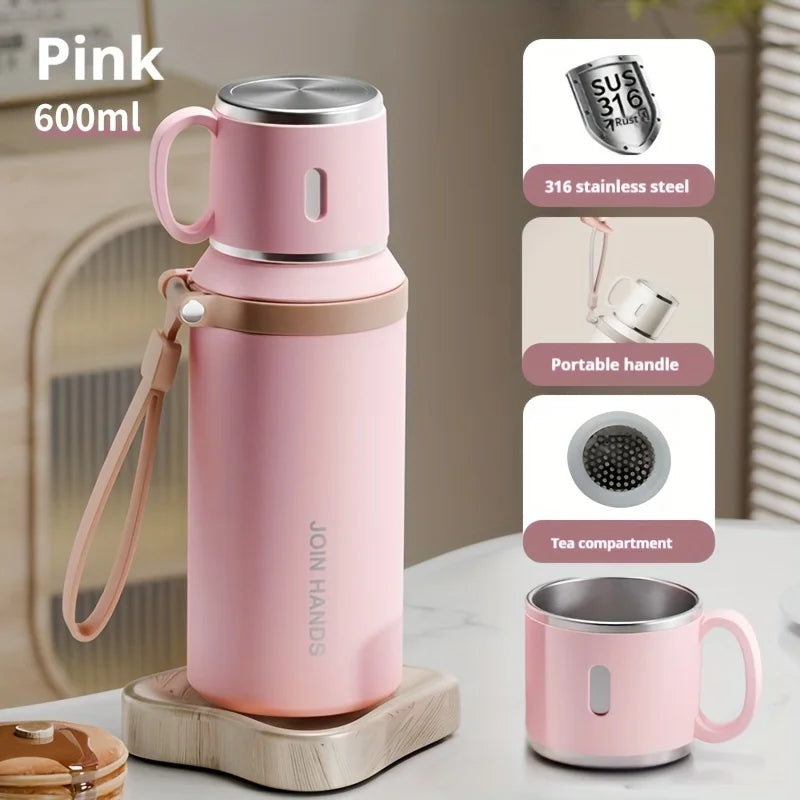 600ML Thermal Water Bottle Stainless Steel Thermos Bottle Keep Cold and Hot Water Bottle Thermos for Tea Coffee Vacuum Flasks