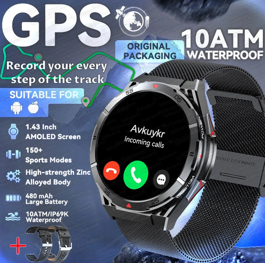New For Huawei GPS SmartWatch Men 466*466 AMOLED HD 150+Sport Mode Compass BT Call Health Monitor IP69 Waterproof Swimming Watch