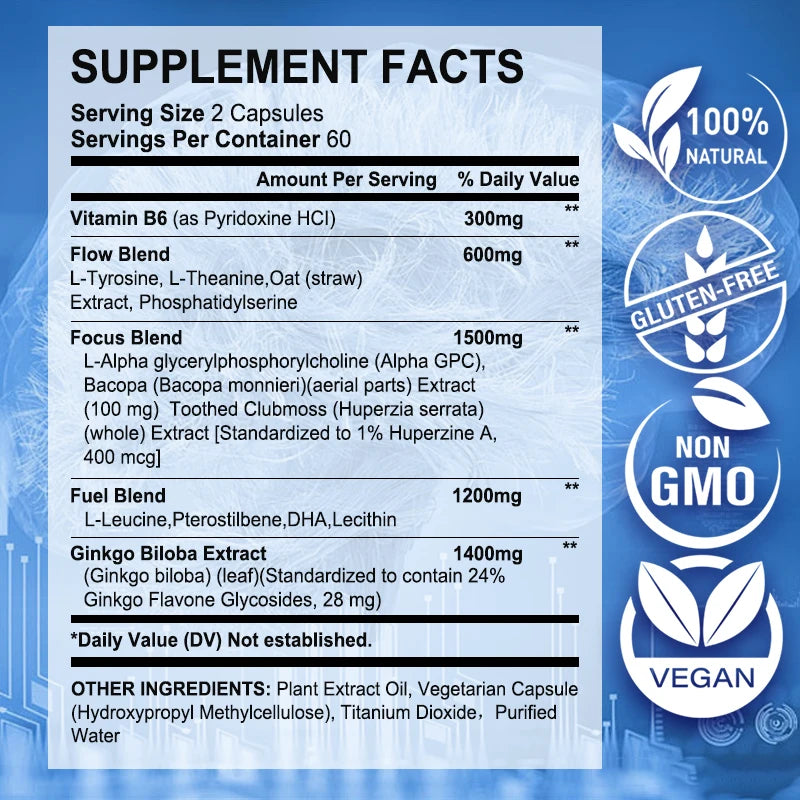 Brain Health Memory Support 5000 Mg, Function & Circulation, Brain Booster "Memory, Focus & Clarity Supports Cognitive Function