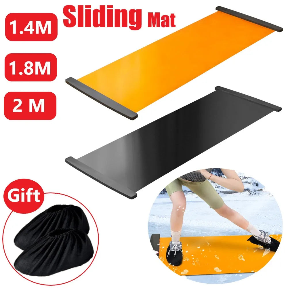 1.4/1.8/2M Yoga Sliding Mat Sports Fitness Glide Plate Skating Slide Board with Shoe Booties For Ice Hockey Leg Exercise Trainer