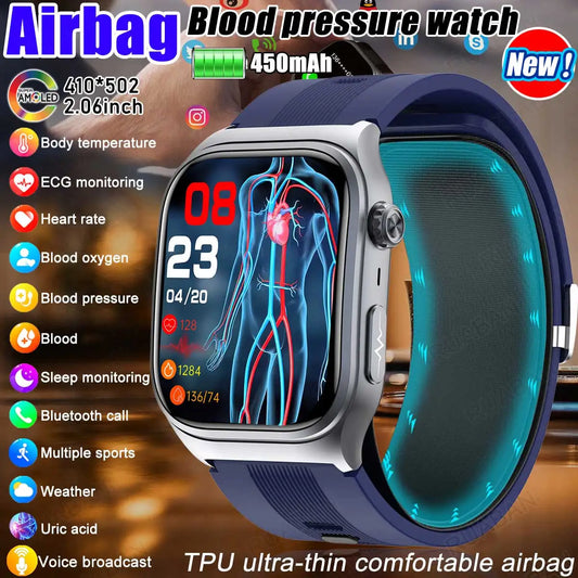 2025 Airbag Smart Watch Nursing grade Bluetooth call air Pump ECG True Accurately Blood Pressure Uric Acid Blood Lipid watch men