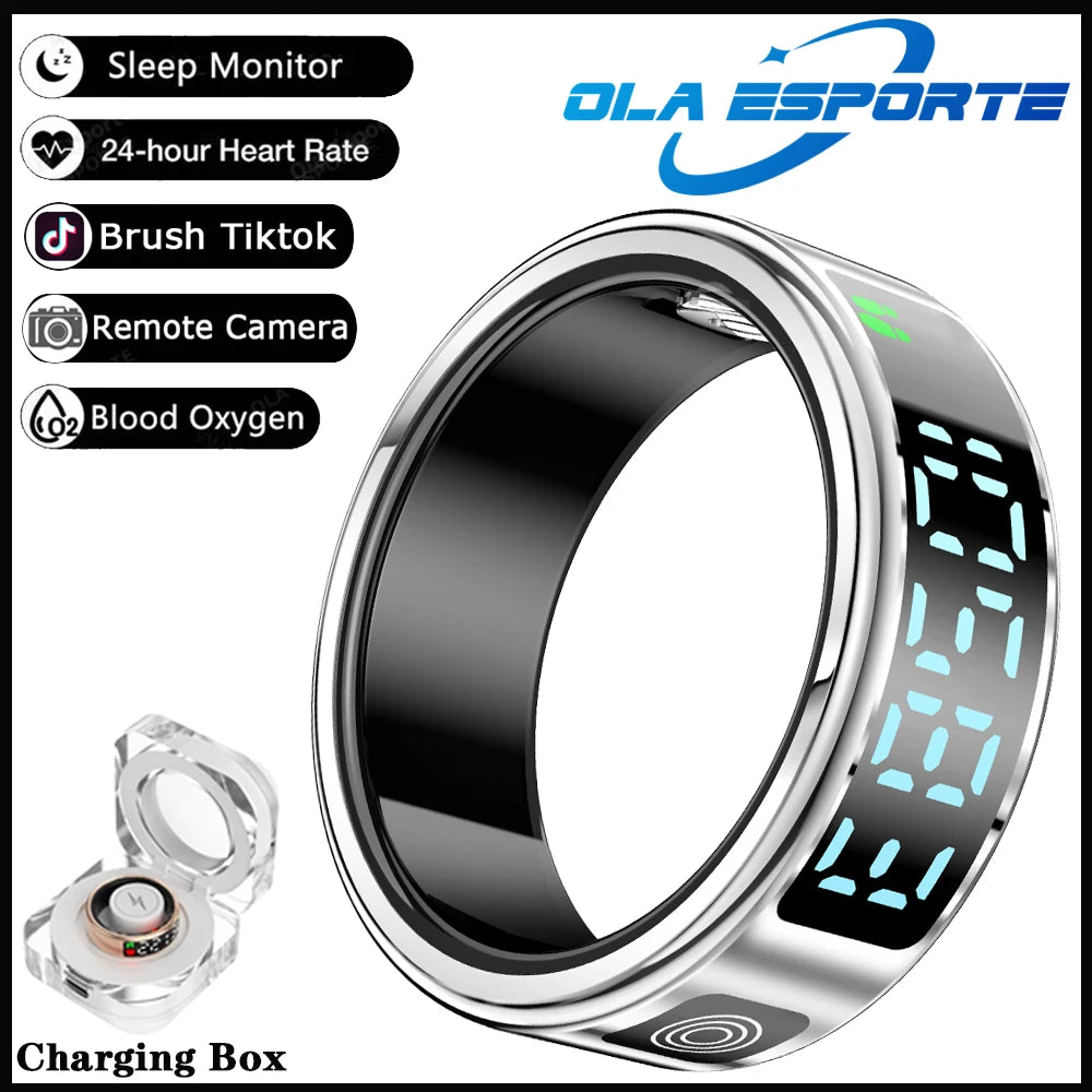 Smart Ring For Men Women LED Display Screen Heart Rate Blood Oxygen Monitoring Multi Sport Modes IP68 & 5ATM Waterproof Pk SR08