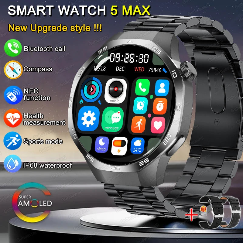 New GT 5 PLUS Smart Watch Men Women  AMOLED HD Screen SmartWatch Heart rate Blood oxygen Music Sport GPS tracker NFC Smartwatch
