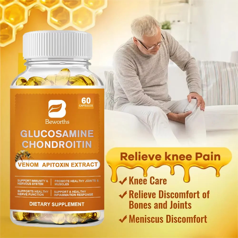 BEWORTHS Glucosamine Chondroitin Bee Venom Extract Capsules for Relieve Joint & Knee Pain Relieve Discomfort of Bones and Joint