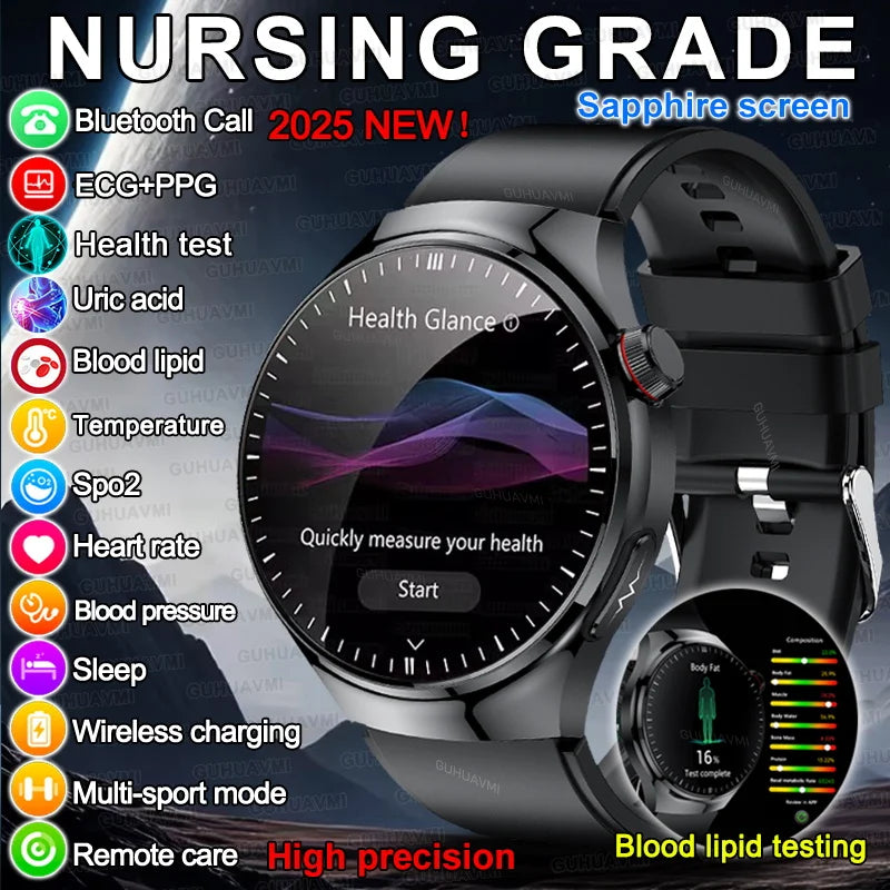 2025 New For HUAWEI Nursing Grade Blood Lipid Uric Acid Health Smart Watch Men ECG+PPG Blood pressure Bluetooth Call Smartwatchs