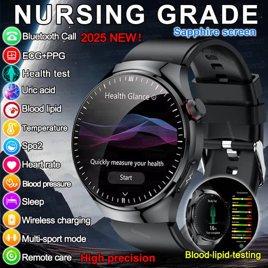 2025 New For HUAWEI Nursing Grade Blood Lipid Uric Acid Health Smart Watch Men ECG+PPG Blood pressure Bluetooth Call Smartwatchs