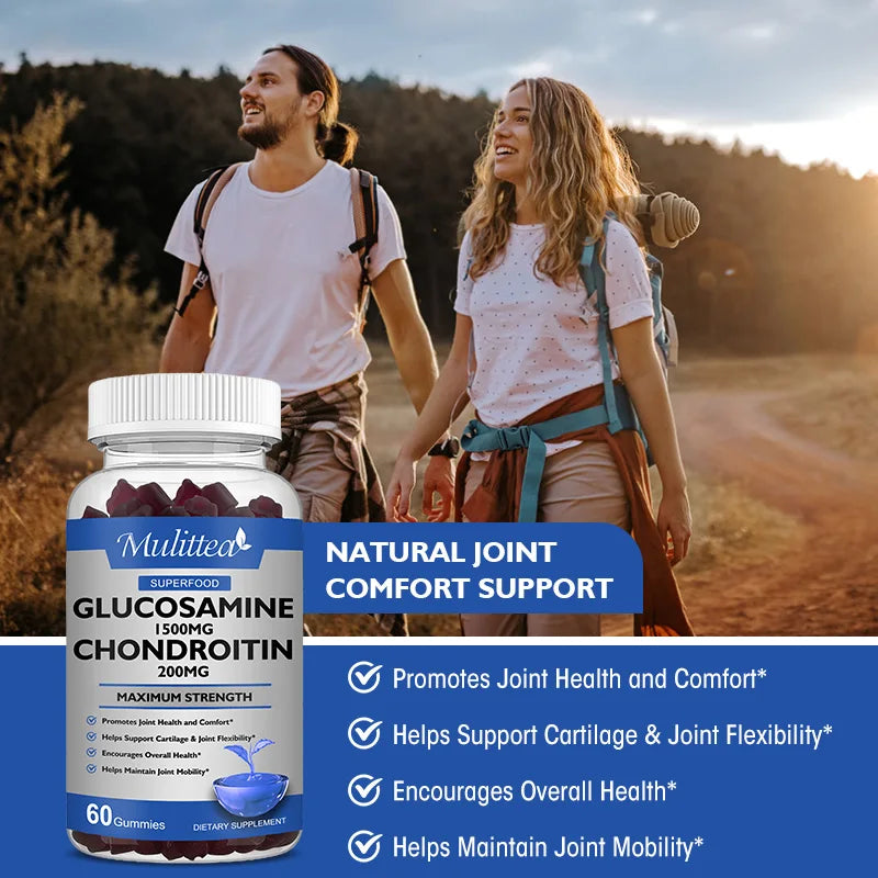 Mulittea Glucosamine with Chondroitin Supports Occasional Joint Discomfort Relief Antioxidant Supplement for Back, Knees, Hands