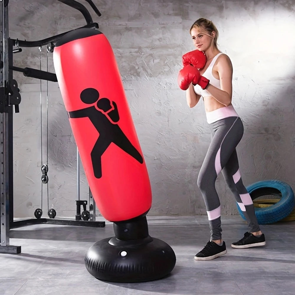 Inflatable Punching Bag for Kids and Adults 63" High Boxing Blow Up Bop Bag Freestanding Punch Bag Gift Set