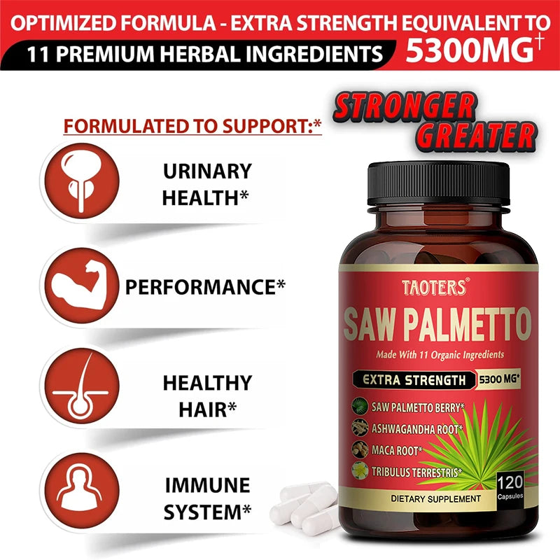 Saw Palmetto Berry PhytoSupplement - Combined with Turmeric, Tribulus, Maca, Green Tea and More - Prostate Support, 120 Capsules