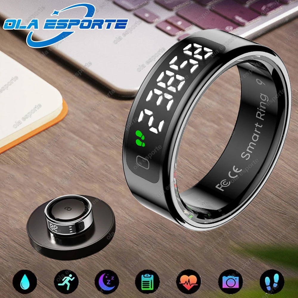LED Display Screen Smart Ring For Xiaomi Heart Rate Blood Oxygen Monitor Smartring Men Women Waterproof Multi Sports Modes Ring