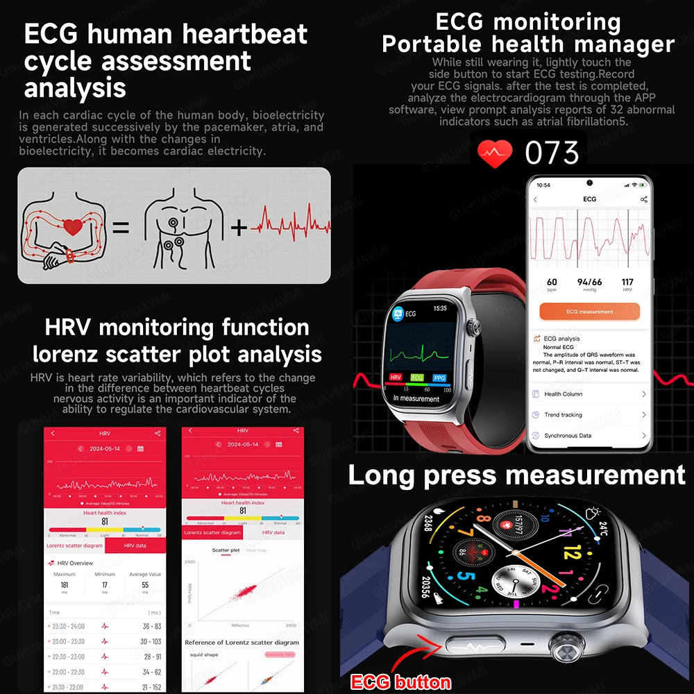 2025 NEW Nursing level ECG+PPG Precise Detection Smart Watch Air Pump Airbag Blood fat Heart Rate Health Smart watches Men Women