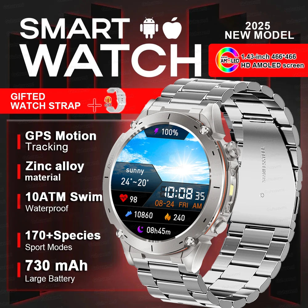 New For HUAWEI Dual-Band Satellite GPS Smartwatch Ultra HD AMOLED Screen Compass 10ATM Waterproof Sports SmartBracelet Men Watch