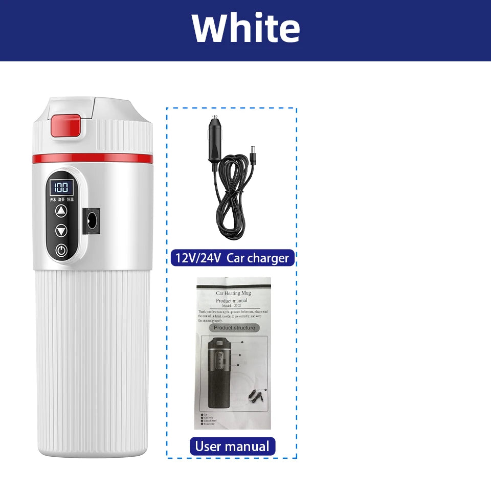 Portable 12V 24V Car Electric Heated Cup 500ml Smart Temperature Control Stainless Steel Touch Screen Insulated Thermos Cup For