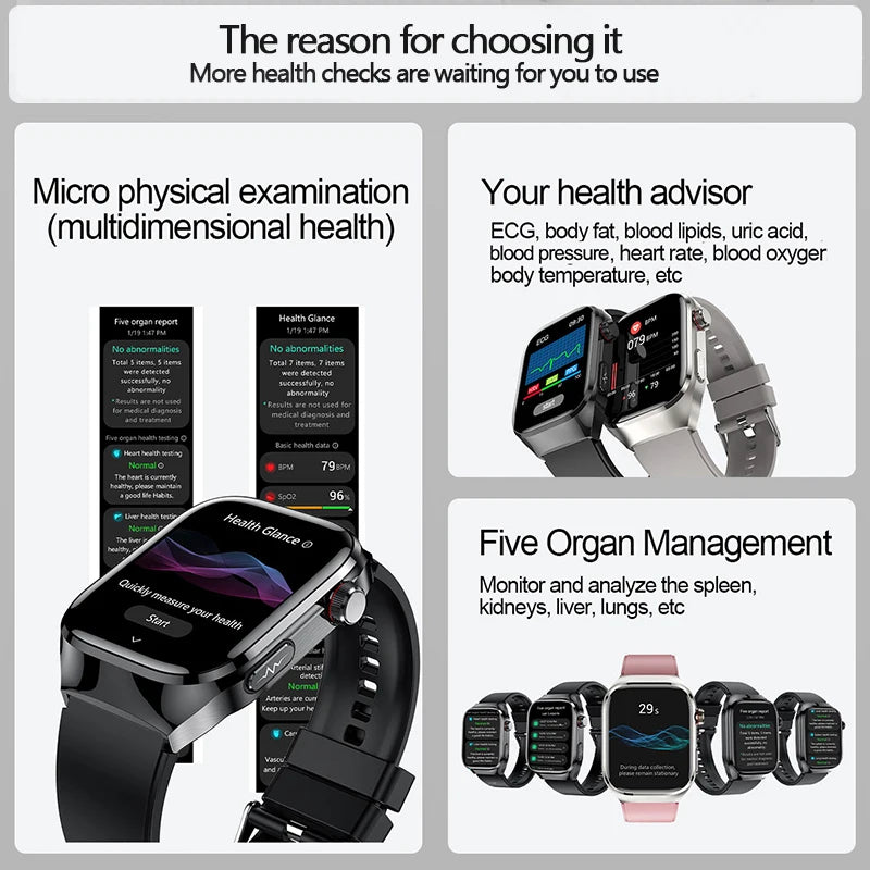 2025 AI Laser Diagnosis Health Smart Watches Men ECG+PPG Blood lipids Uric acid Heart Rate BP Sports Call Smartwatch For Xiaomi