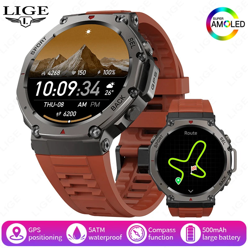 2025 GPS Smart Watch Men 5ATM IP69K Waterproof Built-in Dual-band GNSS Compass Altimeter Barometric Military Sport Smartwatch