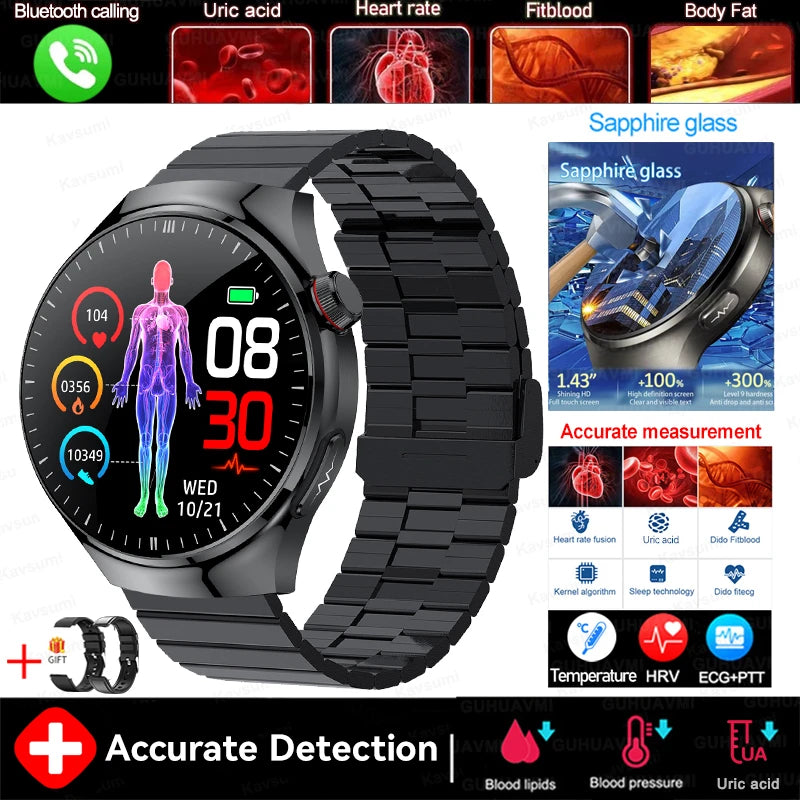 2025 New For HUAWEI Nursing Grade Blood Lipid Uric Acid Health Smart Watch Men ECG+PPG Blood pressure Bluetooth Call Smartwatchs