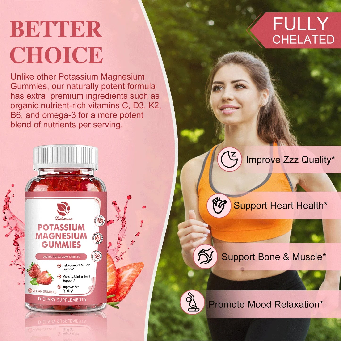 LUKAREE 200mg Potassium Magnesium Gummies Magnesium Potassium Supplements for Sleep, Relaxation, Sedation, Muscle Support