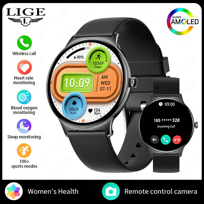 LIGE 2025 New Women Smart Watch Amoled Screen Sport Fitness Watches BT Call Digital Smartwatch mujer Ultra Thin Wristwatch Woman