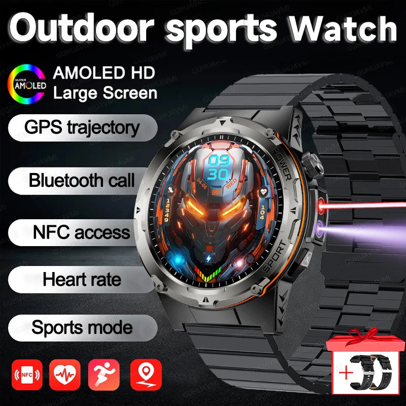 2025 New Outdoor Military Smart Watch Men GPS Trackr IP68 Waterproof 500mAH Health Monitor Bluetooth call Sports Laser Bracelet